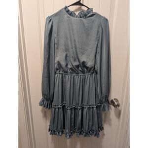 She + Sky Women's Blue Shirt Dress Ruffle Long Sleeve Casual Size S